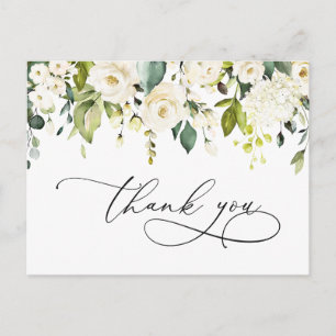 Elegant Eucalyptus White Roses Floral Thank You Postcard