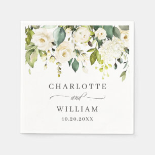 Elegant Eucalyptus White Roses Floral Wedding Napkin