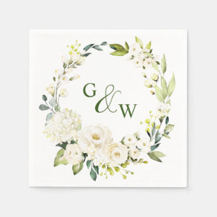 Elegant Eucalyptus White Roses Floral Wedding Napkin