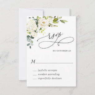 Elegant Eucalyptus White Roses Floral Wedding RSVP Card