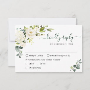 Elegant Eucalyptus White Roses Floral Wedding RSVP Card