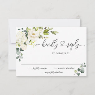 Elegant Eucalyptus White Roses Floral Wedding RSVP Card