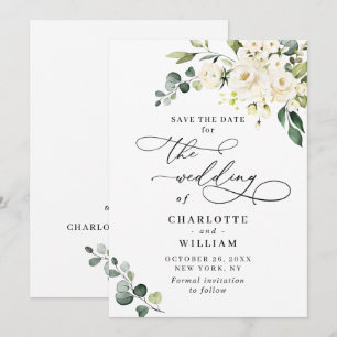 Elegant Eucalyptus White Roses Floral Wedding Save The Date