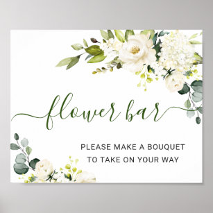 Elegant Eucalyptus White Roses Flower Bar Sign