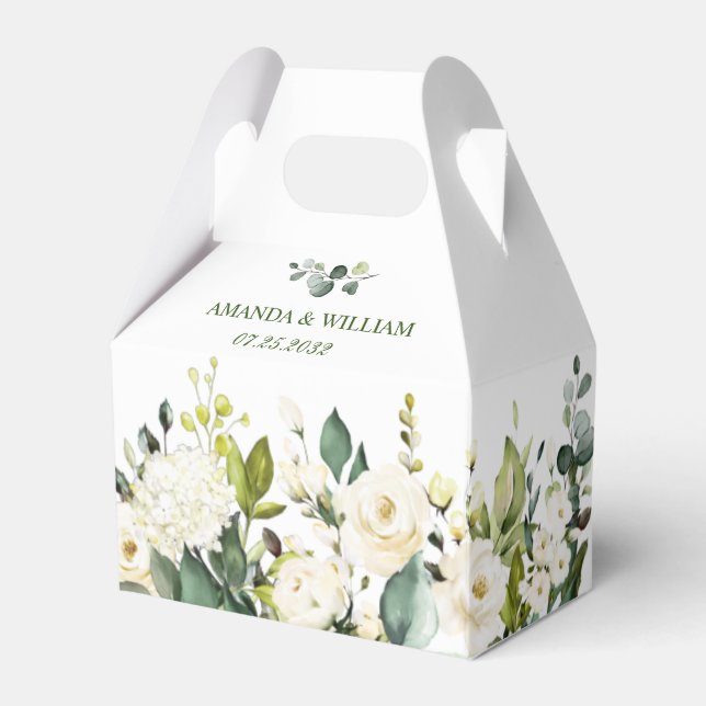 Elegant Eucalyptus White Roses Greenery Wedding Favour Box (Front Side)