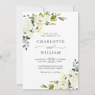 Elegant Eucalyptus White Roses Greenery Wedding Invitation