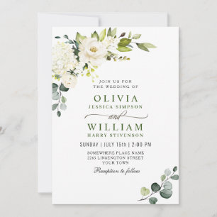 Elegant Eucalyptus White Roses Greenery Wedding Invitation