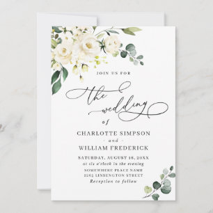 Elegant Eucalyptus White Roses Greenery Wedding Invitation