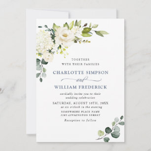 Elegant Eucalyptus White Roses Greenery Wedding Invitation