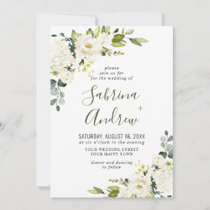 Elegant Eucalyptus White Roses Greenery Wedding Invitation