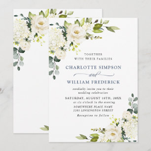 Elegant Eucalyptus White Roses Greenery Wedding Invitation