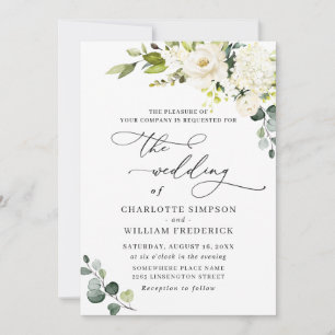 Elegant Eucalyptus White Roses Greenery Wedding Invitation