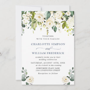 Elegant Eucalyptus White Roses Greenery Wedding Invitation