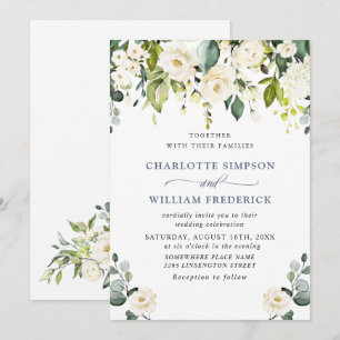 Elegant Eucalyptus White Roses Greenery Wedding Invitation