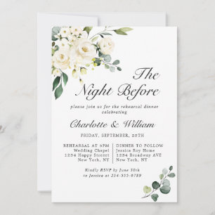 Elegant Eucalyptus White Roses REHEARSAL DINNER Invitation