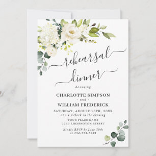 Elegant Eucalyptus White Roses REHEARSAL DINNER Invitation