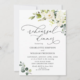 Elegant Eucalyptus White Roses REHEARSAL DINNER Invitation