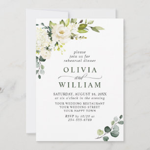 Elegant Eucalyptus White Roses REHEARSAL DINNER Invitation