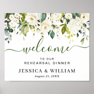 Elegant Eucalyptus White Roses REHEARSAL DINNER Po Poster