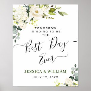 Elegant Eucalyptus White Roses Rehearsal Dinner Poster