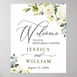 Elegant Eucalyptus White Roses Rehearsal Dinner Poster