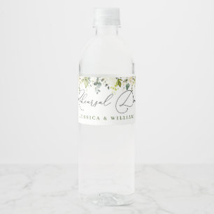 Elegant Eucalyptus White Roses Rehearsal Dinner Water Bottle Label