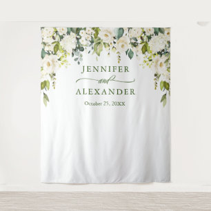 Elegant Eucalyptus White Roses Wedding Backdrop Tapestry