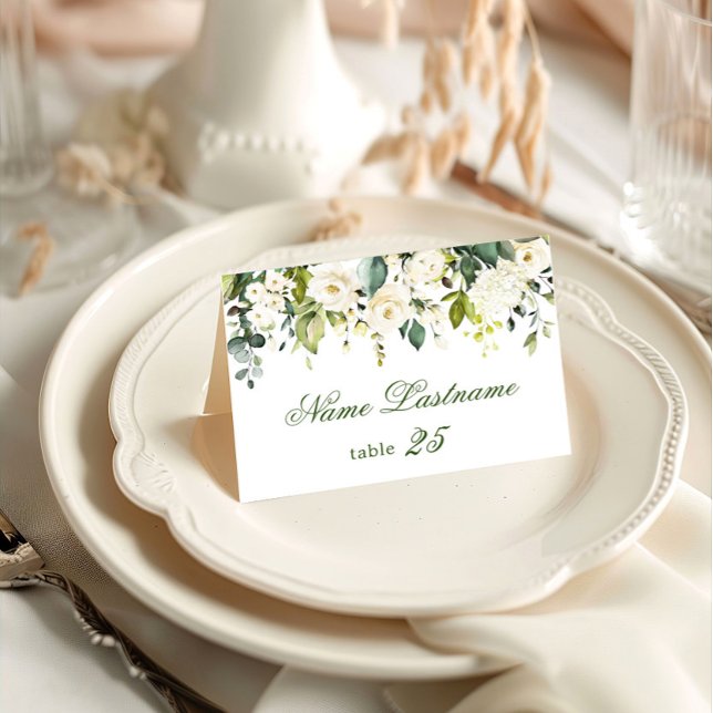 Elegant Eucalyptus White Roses Wedding Escort Card (Creator Uploaded)