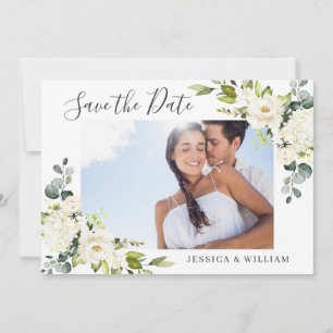 Elegant Eucalyptus White Roses Wedding PHOTO Save The Date