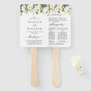 Elegant Eucalyptus White Roses Wedding Program Hand Fan