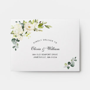 Elegant Eucalyptus White Roses Wedding RSVP Envelope