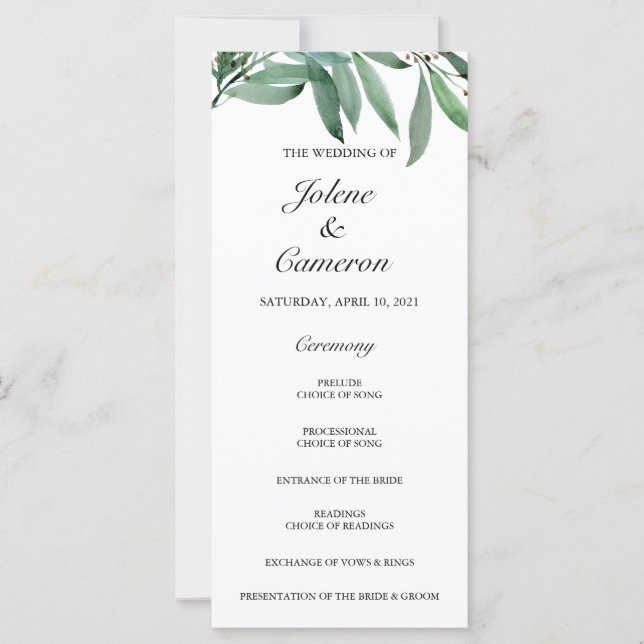 Elegant Eucalyptus White Wedding Program (Front)
