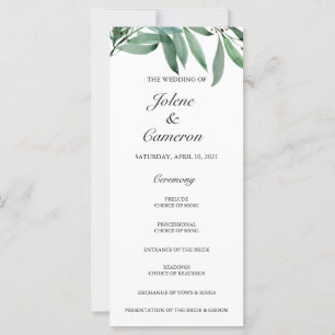 Elegant Eucalyptus White Wedding Program