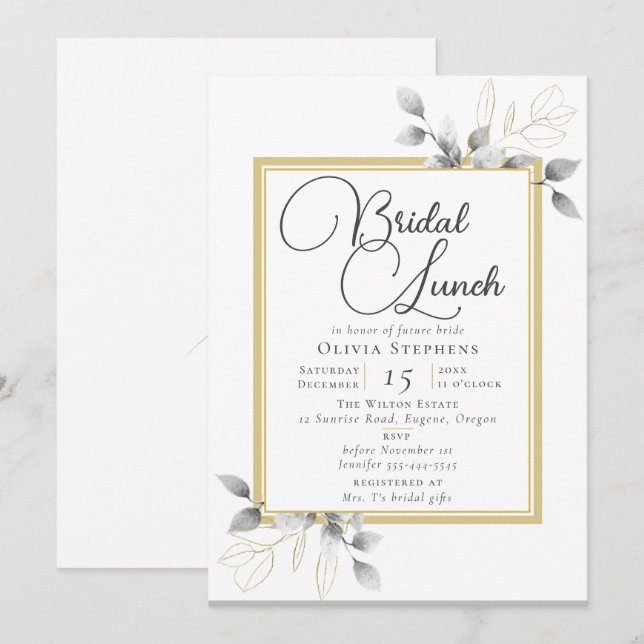 Elegant Eucalyptus Winter Bridal Shower Lunch Invitation (Front/Back)