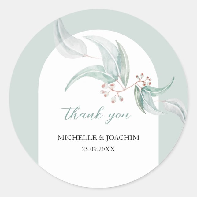 Elegant Eucalyptus With Flowers Watercolor Art Classic Round Sticker (Front)