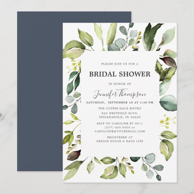 Elegant Eucalyptus with Greenery Bridal Shower Invitation (Front/Back)