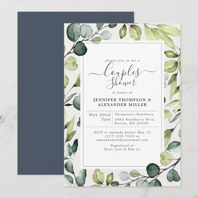 Elegant Eucalyptus With Greenery Couples Shower Invitation (Front/Back)