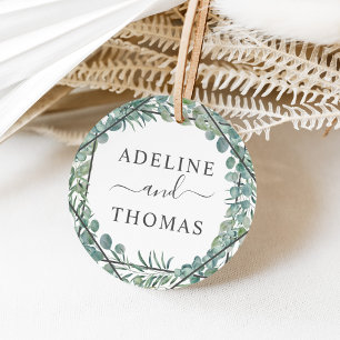 Elegant Eucalyptus Wreath Monogram Wedding Favour Tags