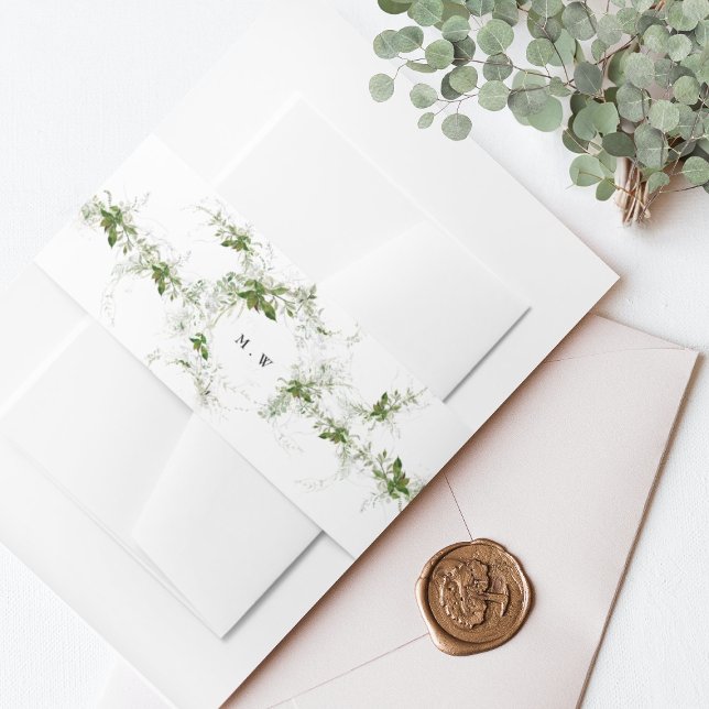 Elegant Eucalyptus Wreath Monogram Wedding Invitation Belly Band (Creator Uploaded)