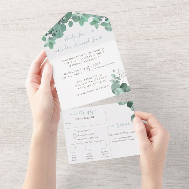 Elegant Eucalyptus Wreath Wedding All In One Invit All In One Invitation (Tearaway)