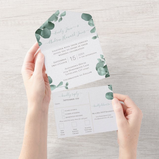 Elegant Eucalyptus Wreath Wedding All In One Invitation (Tearaway)