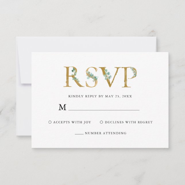 Elegant Eucalytus Greenery Watercolor Wedding RSVP Card (Front)
