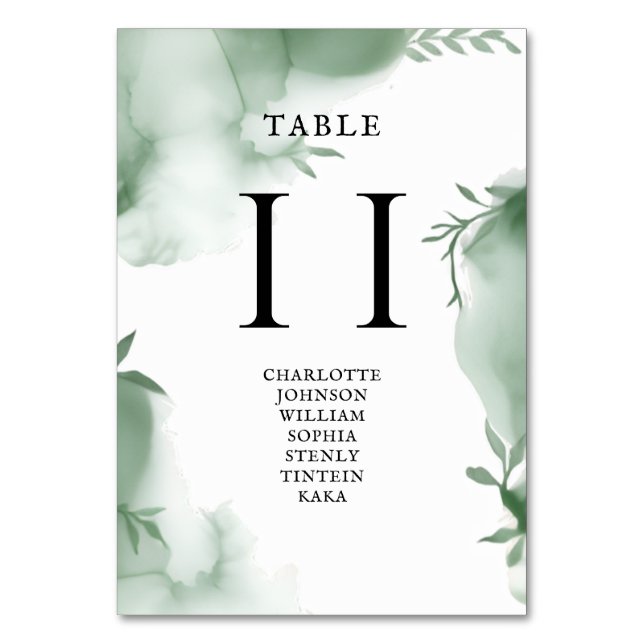 Elegant Eucalytus Greenery Watercolor Wedding Table Number (Back)