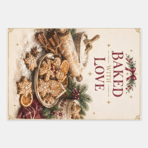 Elegant European Christmas , Gingerbread Bakery Wrapping Paper Sheet
