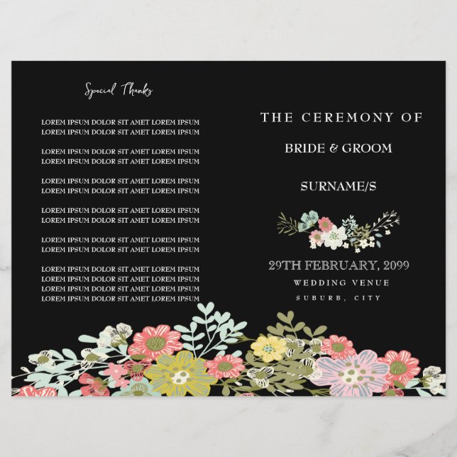 Elegant Evening Floral Garden Wedding Program (Front)