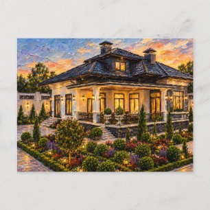 Elegant Evening Garden Estate Oil Painting Postcar Postcard