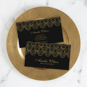 Elegant Event Black Faux Gold Geometric Pattern Business Card