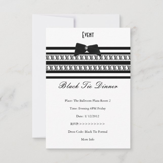Elegant Event Formal Black Tie White Dinner Invitation (Front)