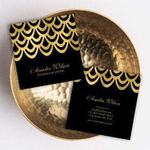 Elegant Event Planner Black Bold Geometric Square Business Card