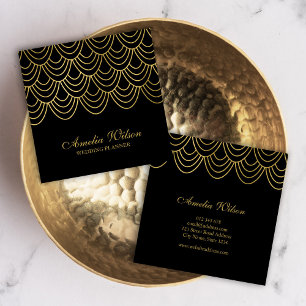 Elegant Event Planner Black Faux Gold Geometric Square Business Card